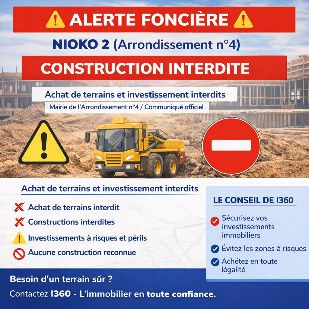 🛑 Alerte foncière : Interdiction formelle de construire dans la zone SOCOGIB de Nioko 2 (Arrondissement n°4)